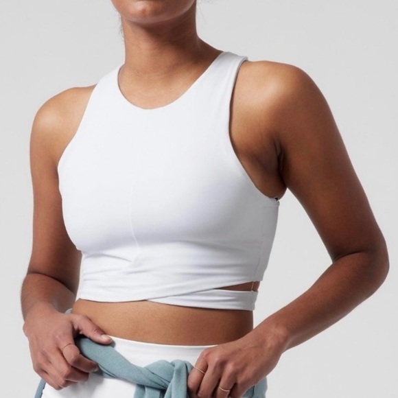 NEW Athleta Conscious Cut Out Crop Top Crossover Sports Bra D-DD Cups in White - Picture 2 of 10